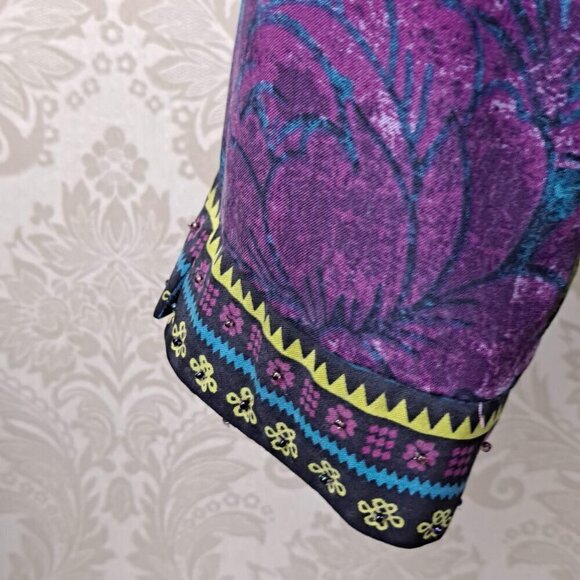 City Girl Nancy Bolen Sz Large Silk Jacket Beaded Sequins Turq Purple Green Vtg - Picture 5 of 16